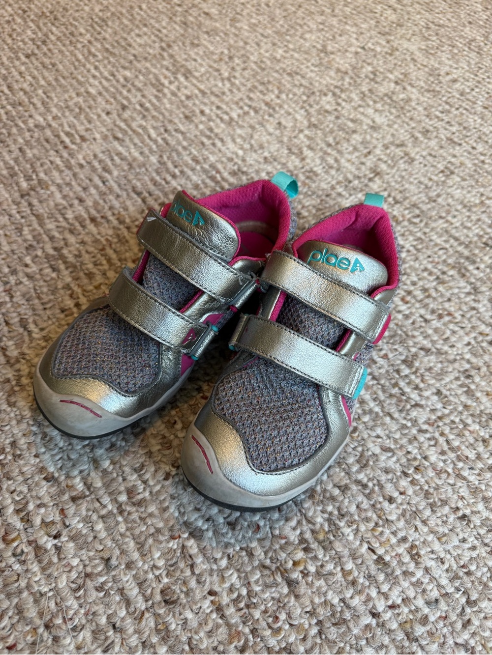 PLAE Kids Silver and Pink Velcro Sneakers